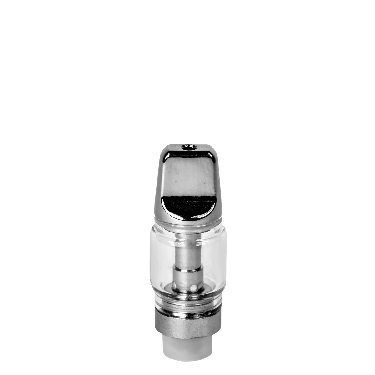 Front view of empty 1.5mL 510 vape cartridge featuring full metal screw-on tip