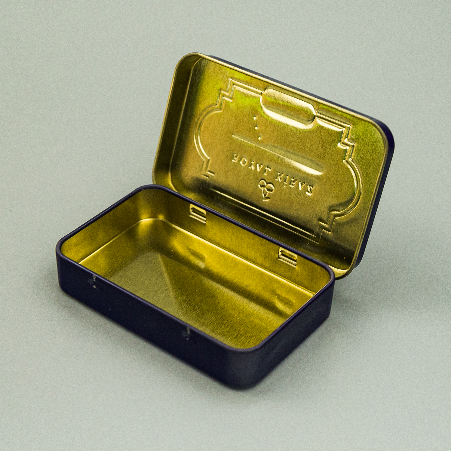 hinged top metal tins, metal container