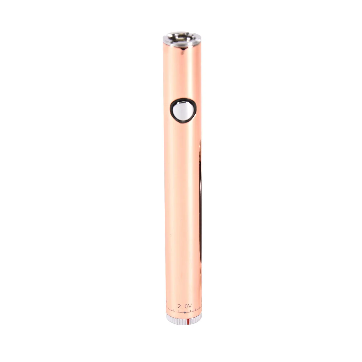 Rose Gold cylindrical vape battery with a silver button and adjustable voltage dial at the base.