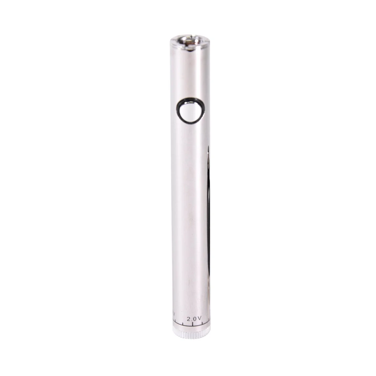 vape battery with a silver button and adjustable voltage dial at the base.